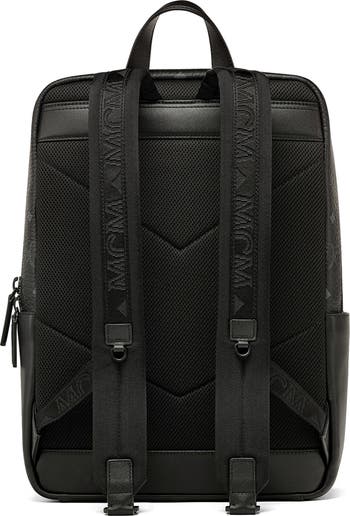 Mcm men's logo coated canvas clearance backpack