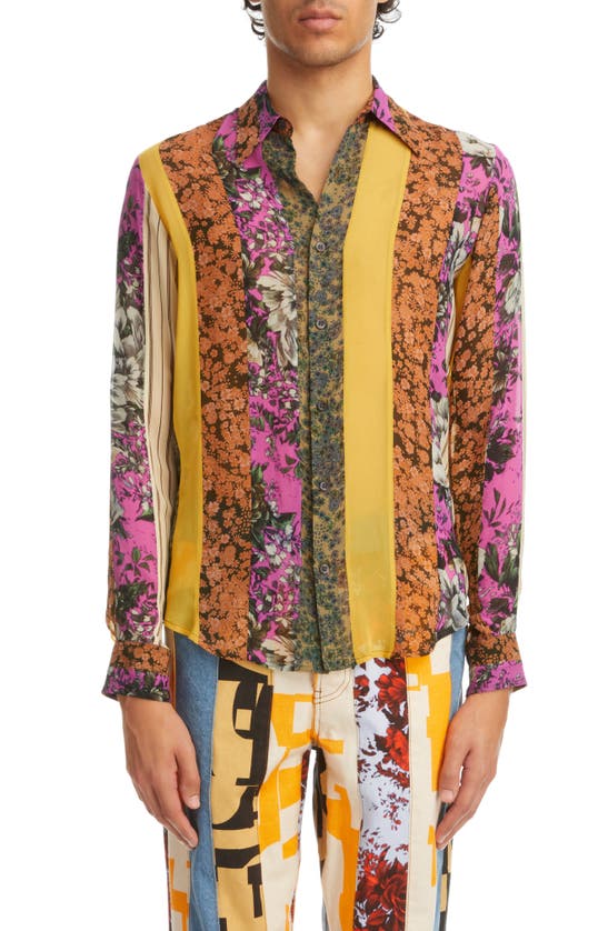 Dries Van Noten Celdon Patch Floral Button-up Shirt In Multi
