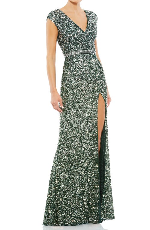 Mac Duggal Sequin Embellished Trumpet Gown in Forest Green