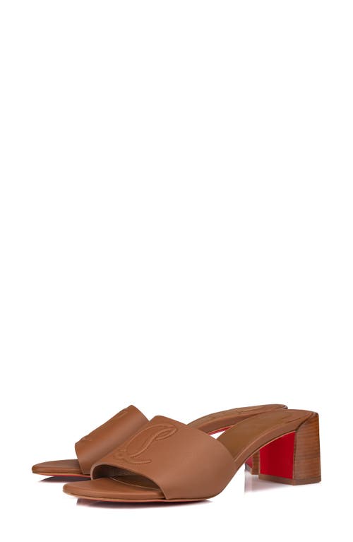 Shop Christian Louboutin Cl Logo Block Heel Slide Sandal In Cuoio/lin Cuoio