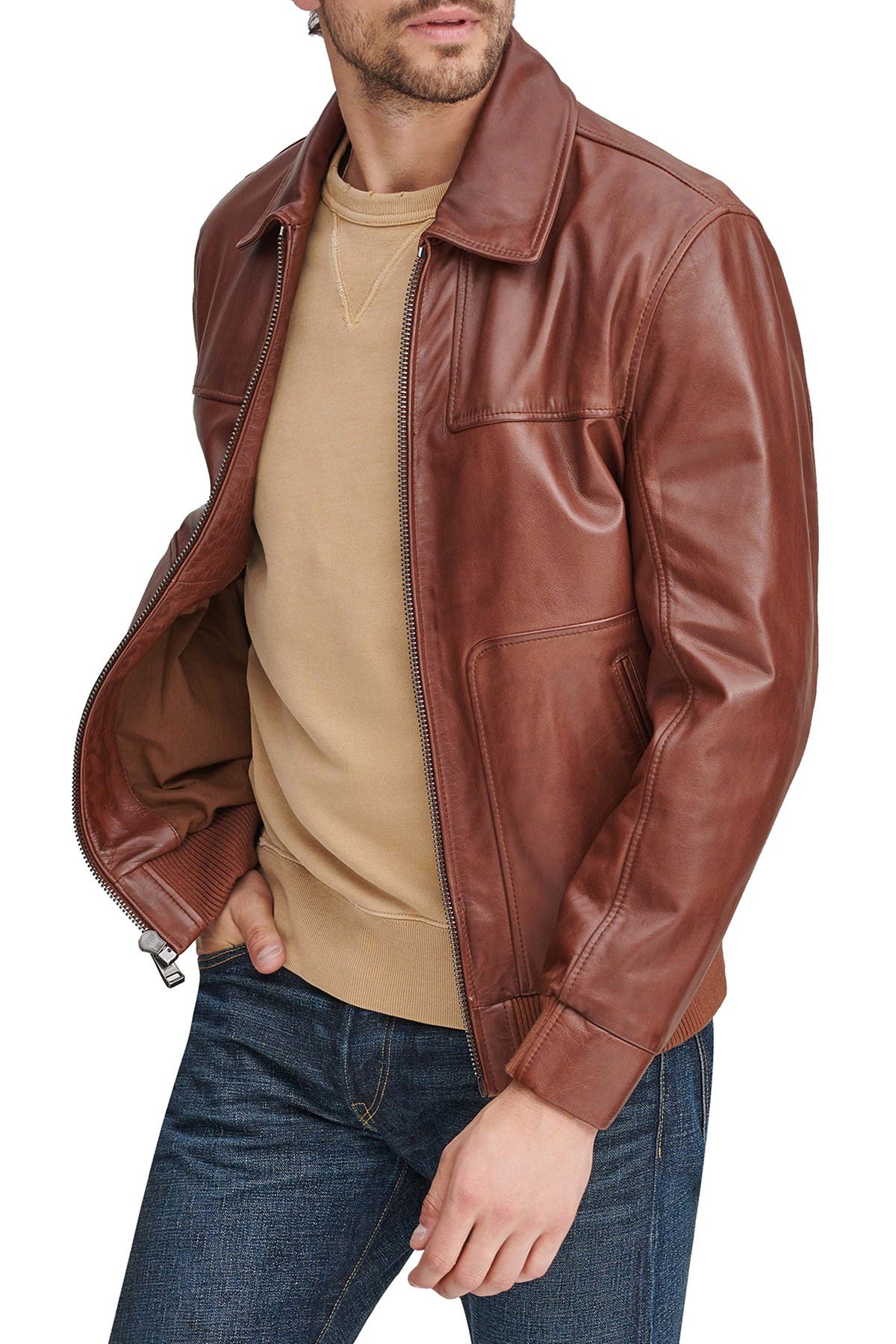 andrew marc vaughn leather bomber jacket