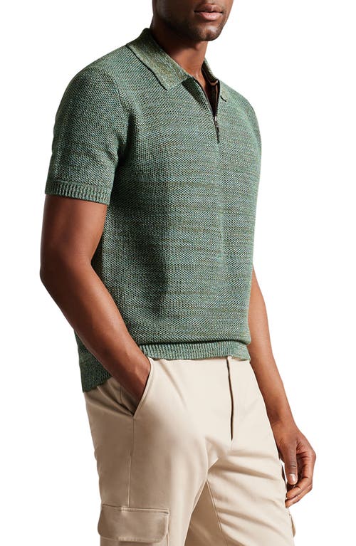 Blossam Textured Quarter Zip Polo Sweater in Olive