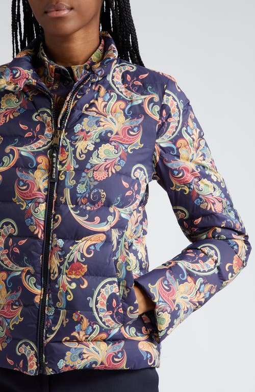 Shop Etro Paisley Down Puffer Jacket In Navy Multi