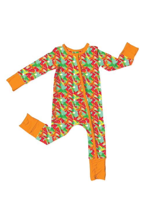 Laree + Co Owen Gummy Worm Print Convertible Footie Pajamas in Orange