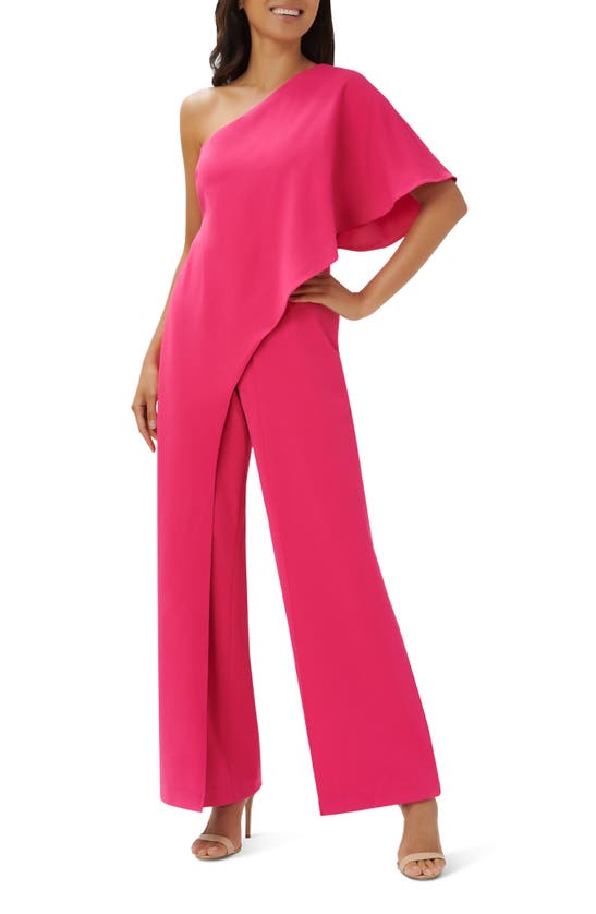 Adrianna Papell One-shoulder Crepe Jumpsuit In Watermelon Bliss