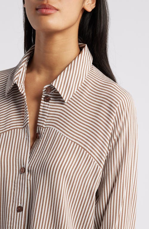 Bobeau Stripe Button-up Tunic In Ivory/deep Taupe Stripe