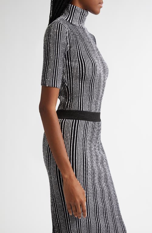 MISSONI MISSONI SEQUIN STRIPE TURTLENECK SHORT SLEEVE SWEATER