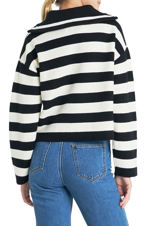 English Factory Stripe Half Zip Crop Sweater In Black/ Ivory