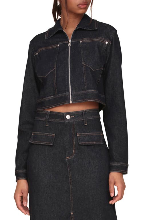 Shop Avec Les Filles Crop Denim Jacket In Rinse Wash