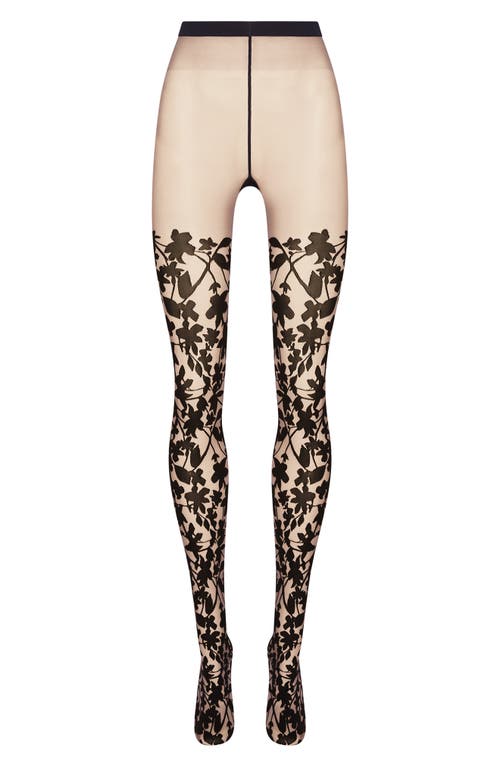 Shop Wolford Graphic Floral Tights In Fairly Light/black