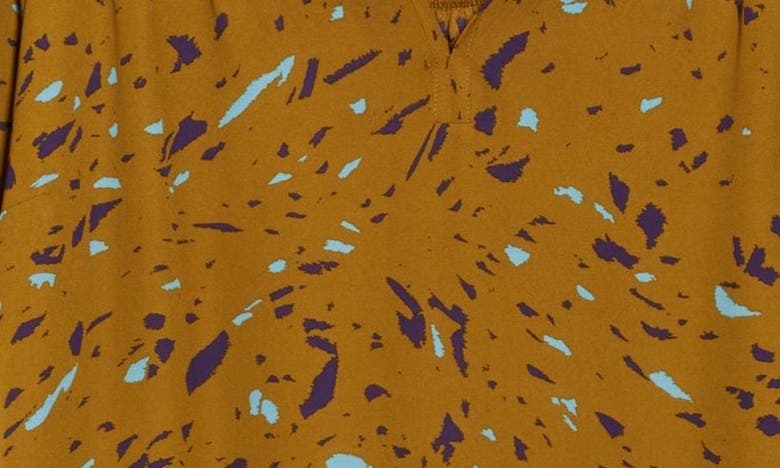 Pleione Stripe Short Sleeve High-low Tunic Top In Olive Turq Navy Splotch