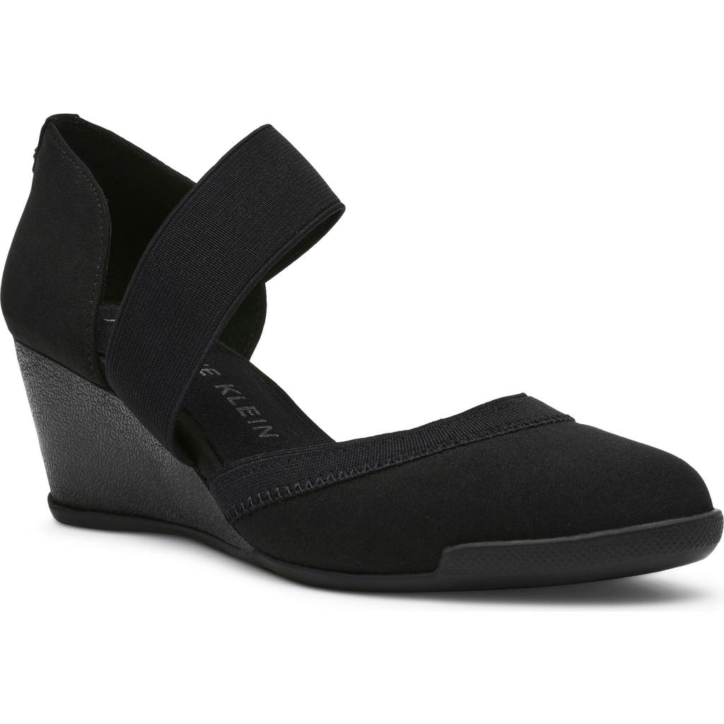 Anne Klein Tiffy Wedge Heel Pump In Black Stretch