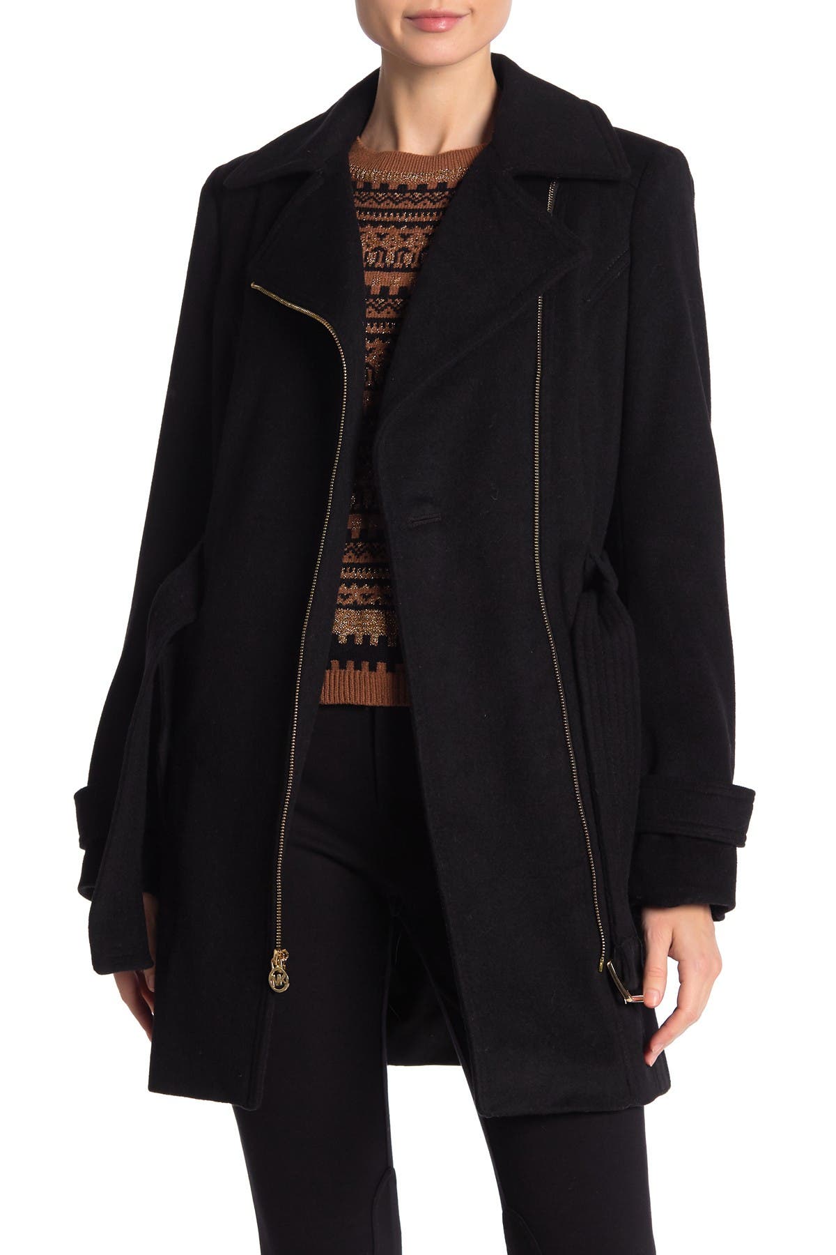 michael michael kors wool blend zip front coat