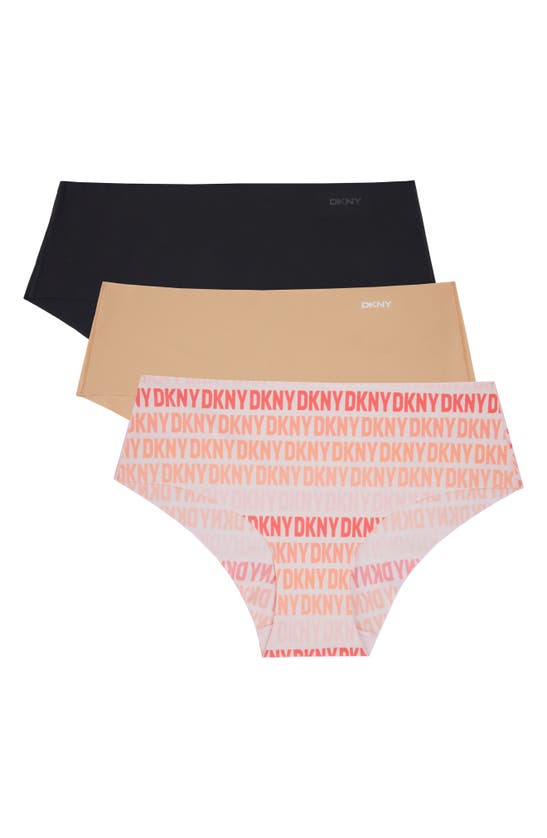Shop Dkny Cut Anywhere Assorted 3-pack Hipster Briefs In Black/ Glow/ Ombre Print
