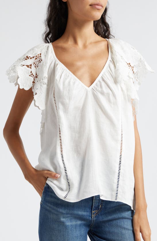 Shop Ramy Brook Hilllary Lace Sleeve Linen Top In White Embroidered Boho Linen