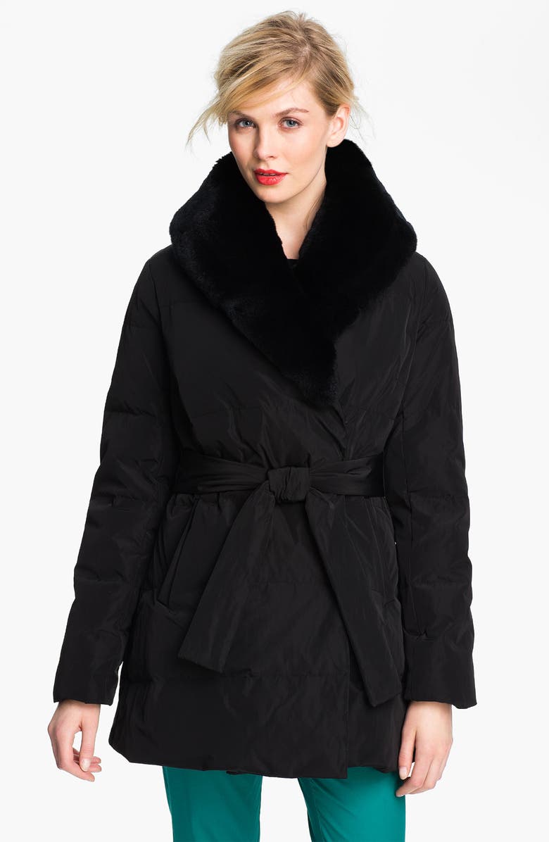 Sachi Down Wrap Coat with Genuine Rabbit Fur | Nordstrom