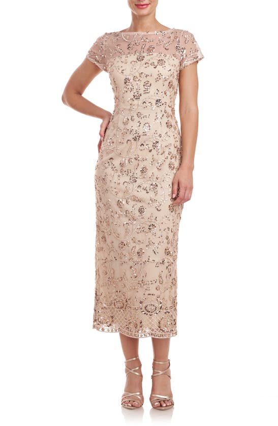 Shop Js Collections Sequin Embroidered Cocktail Dress In Gold