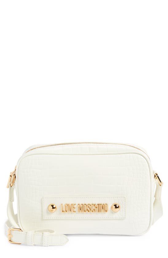 Shop Love Moschino Croc Embossed Faux Leather Crossbody Bag In Offwhite