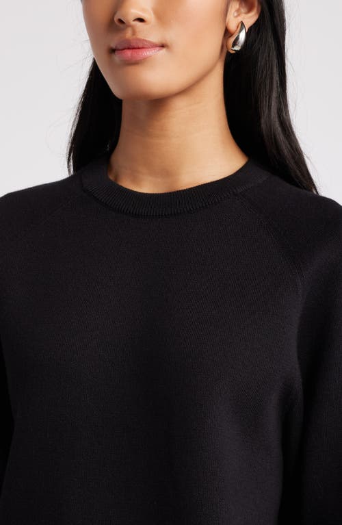 Shop Nordstrom Raglan Sleeve Cotton & Cashmere Blend Crewneck Sweater In Black Rock