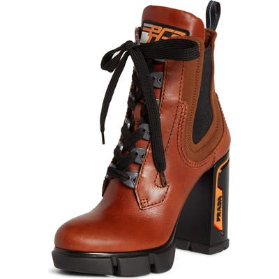 Prada Platform Block Heel Boot, Brown