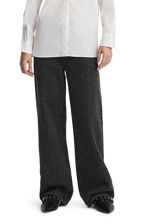 rag & bone Logan Embroidered Wide Leg Jeans Black Tweed at Nordstrom,