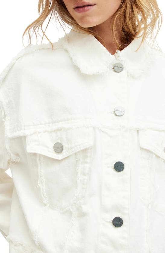 Shop Allsaints Clauda Frayed Denim Jacket In Cream White