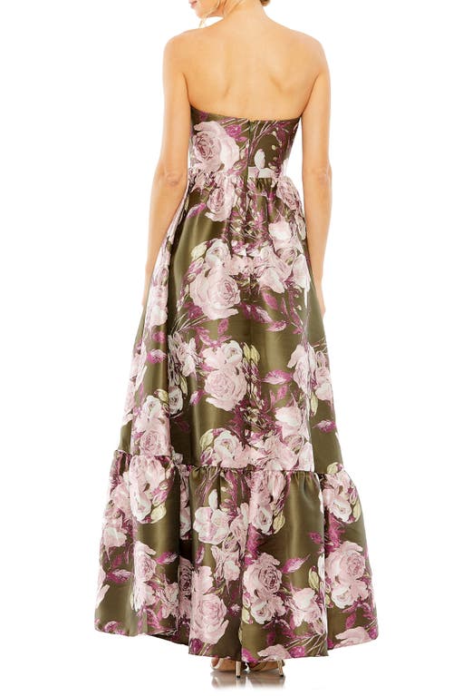 MAC DUGGAL MAC DUGGAL FLORAL JACQUARD STRAPLESS GOWN 