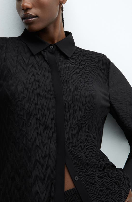 Mango Textured Button-up Shirt In Black
