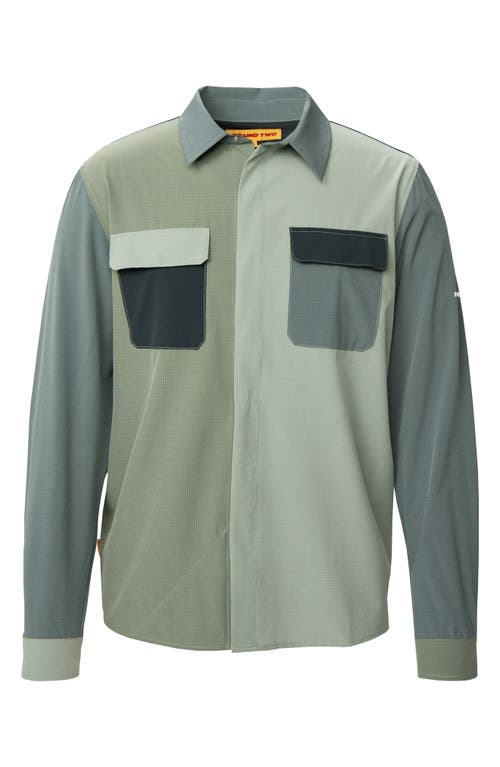 Shop Round Two Colorblock Ripstop Tech Button-up Shirt In Spruce