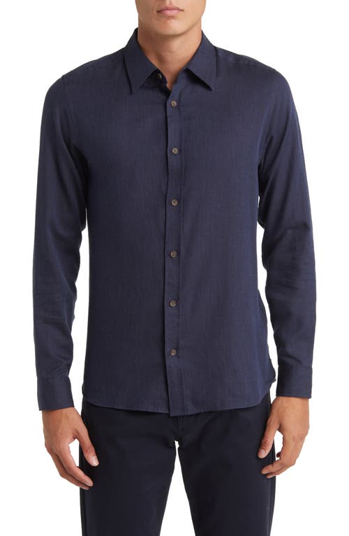 Ted Baker London Crotone Herringbone Cotton Button-Up Shirt in Navy 