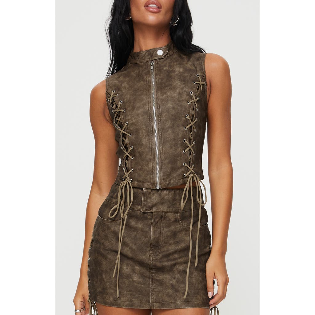Princess Polly Ceejay Faux Leather Top In Brown