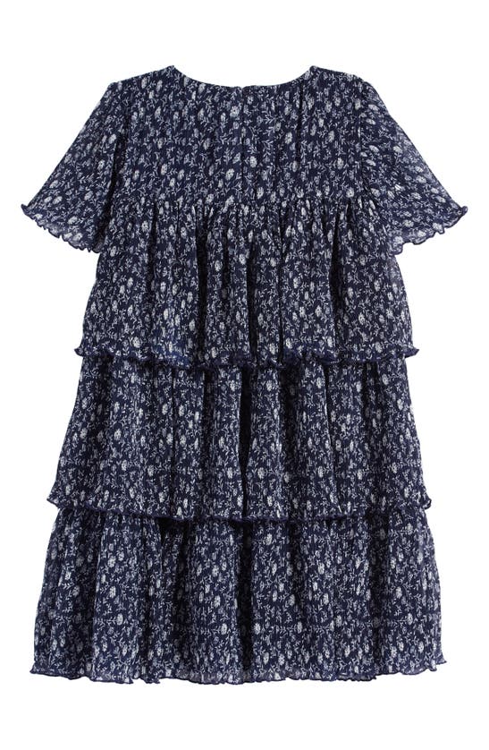 Shop Nordstrom Kids' Floral Plissé Tiered Dress In Navy Peacoat Seaside Floral