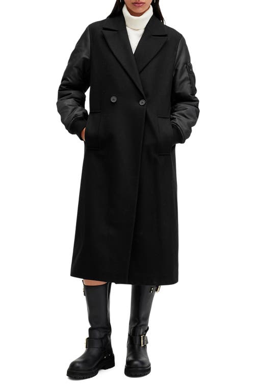 Shop Allsaints Paulah Mixed Media Wool Blend Coat In Black