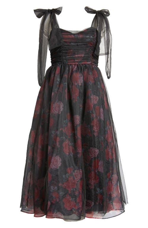 Shop Lulus Striking Scene Floral Mesh Cocktail Dress In Black/burgundy/red