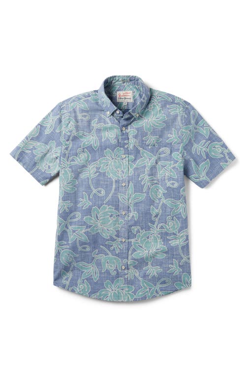 x Alfred Shaheen Classic Pareau Tailored Fit Floral Short Sleeve Button-Down Shirt in Blue Horizon