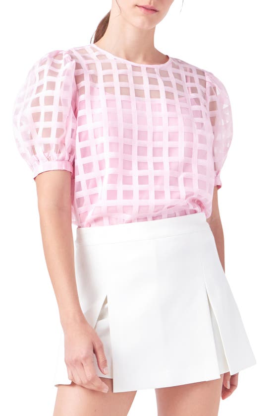 Shop English Factory Windowpane Sheer Top In Pink