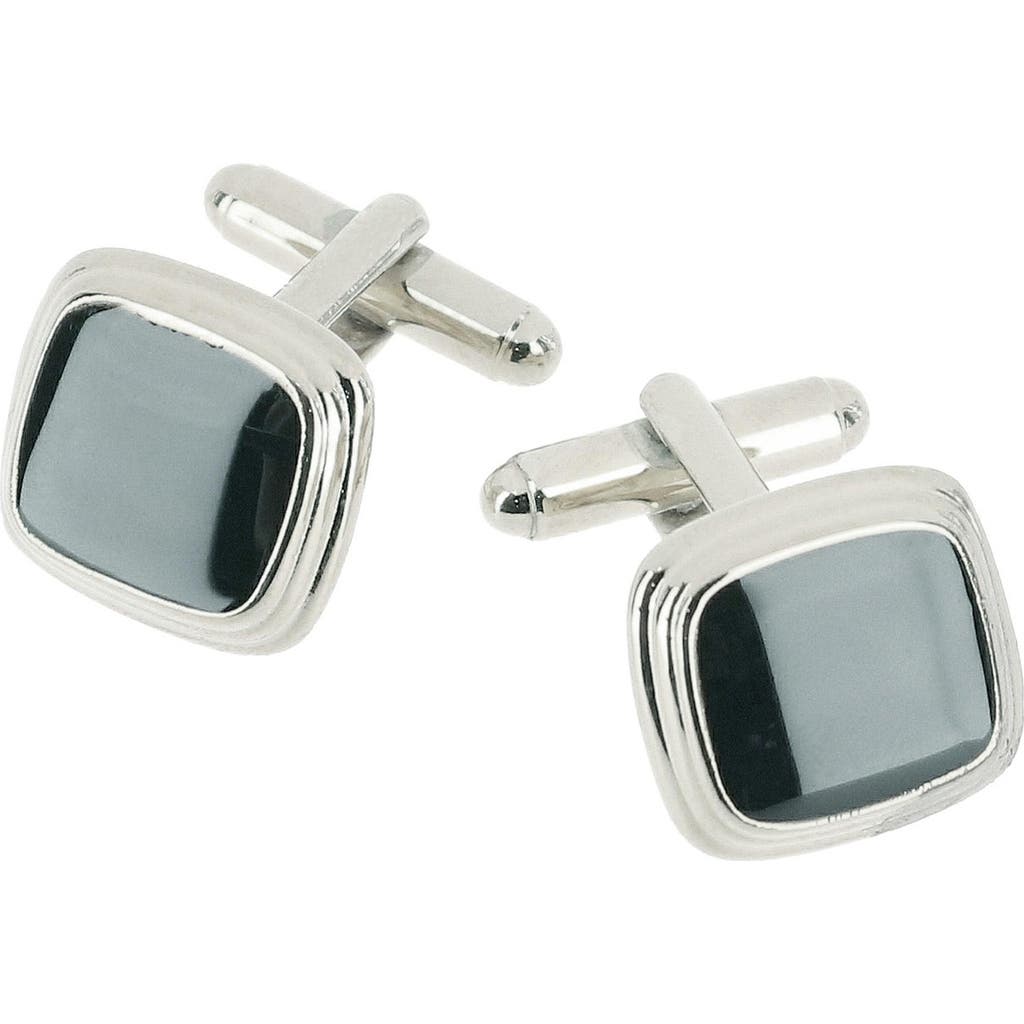 Trafalgar Men's Sutton Black Lacquer Cushion Cufflinks In Silver