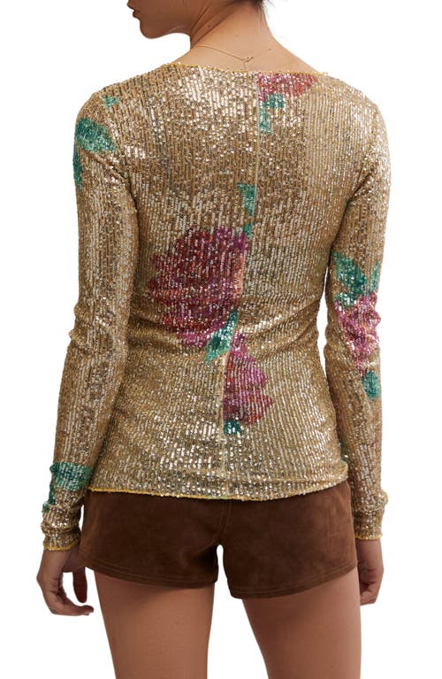 Free People Gold Rush Sequin Top In Champagne Combo