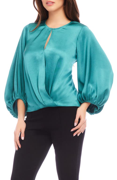 Karen Kane Keyhole Crossover Satin Top In Glass In Green