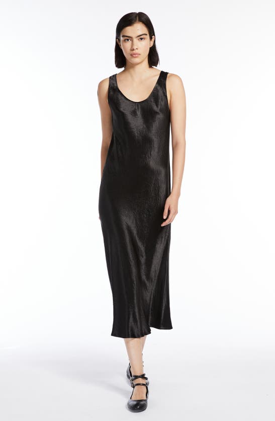 Shop Max Mara Leisure Talete Sleeveless Crinkle Satin Dress In Black