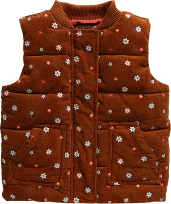 Mini Boden Kids' Floral Embroidered Cotton Corduroy Vest | Nordstrom