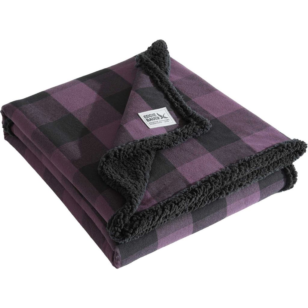 Eddie Bauer Cabin Plaid Cotton Flannel Reversible Throw Blanket In Dark Purple