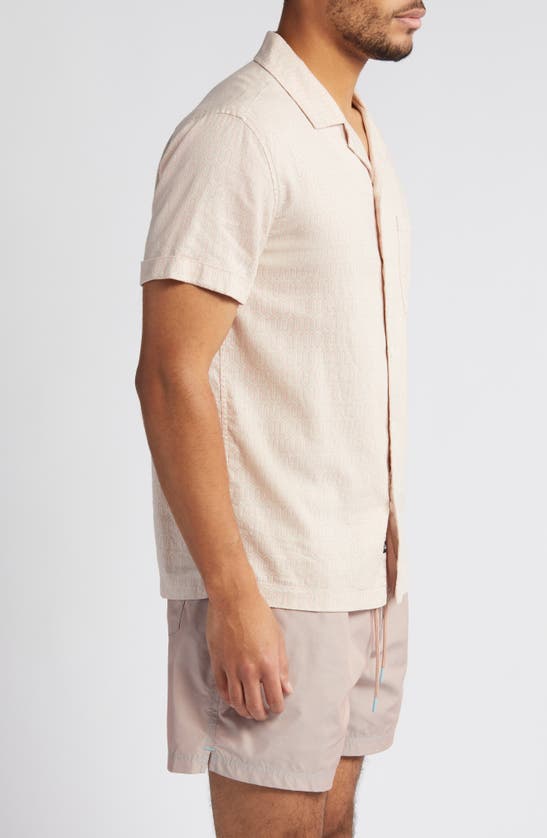 Shop Rails Waimea Regular Fit Geometric Print Short Sleeve Linen Blend Button-up Camp Shirt In Wishbone Mauve
