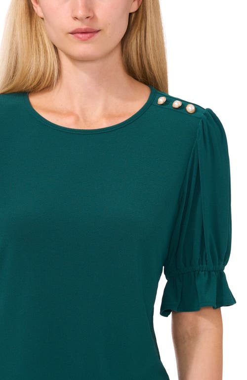 Shop Cece Button Shoulder Crepe Knit Top In Dark Forest Green