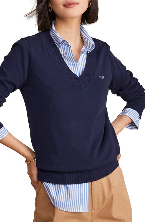vineyard vines Heritage V-Neck Cotton Sweater in Nautical Navy at Nordstrom, Size X-Small