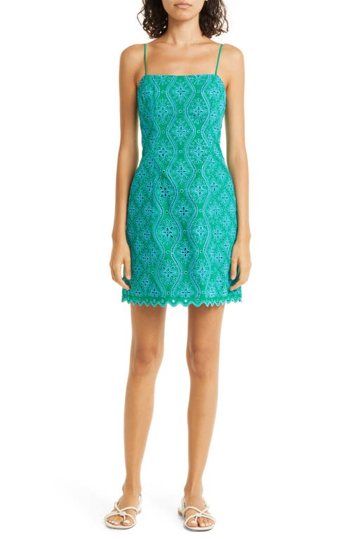 SALONI Embroidered Cotton Eyelet Dress in 828-Emerald/Sky