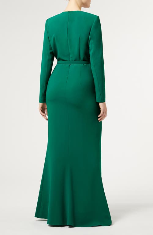 Shop Marina Rinaldi Bonbon Belted Long Sleeve Gown In Green