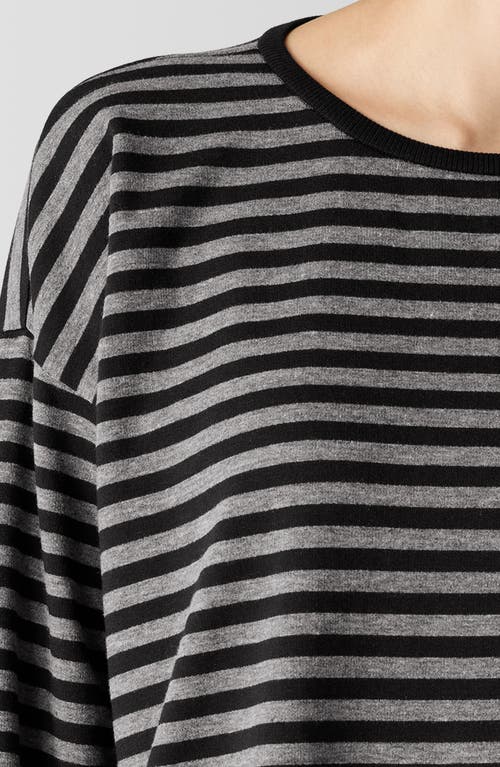 Shop Eileen Fisher Stripe Long Sleeve Top In Black/ash