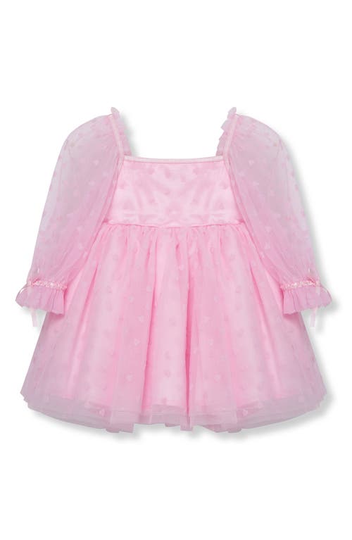 Habitual Kids Bow Accent Long Sleeve Tulle Babydoll Dress In Light Pink