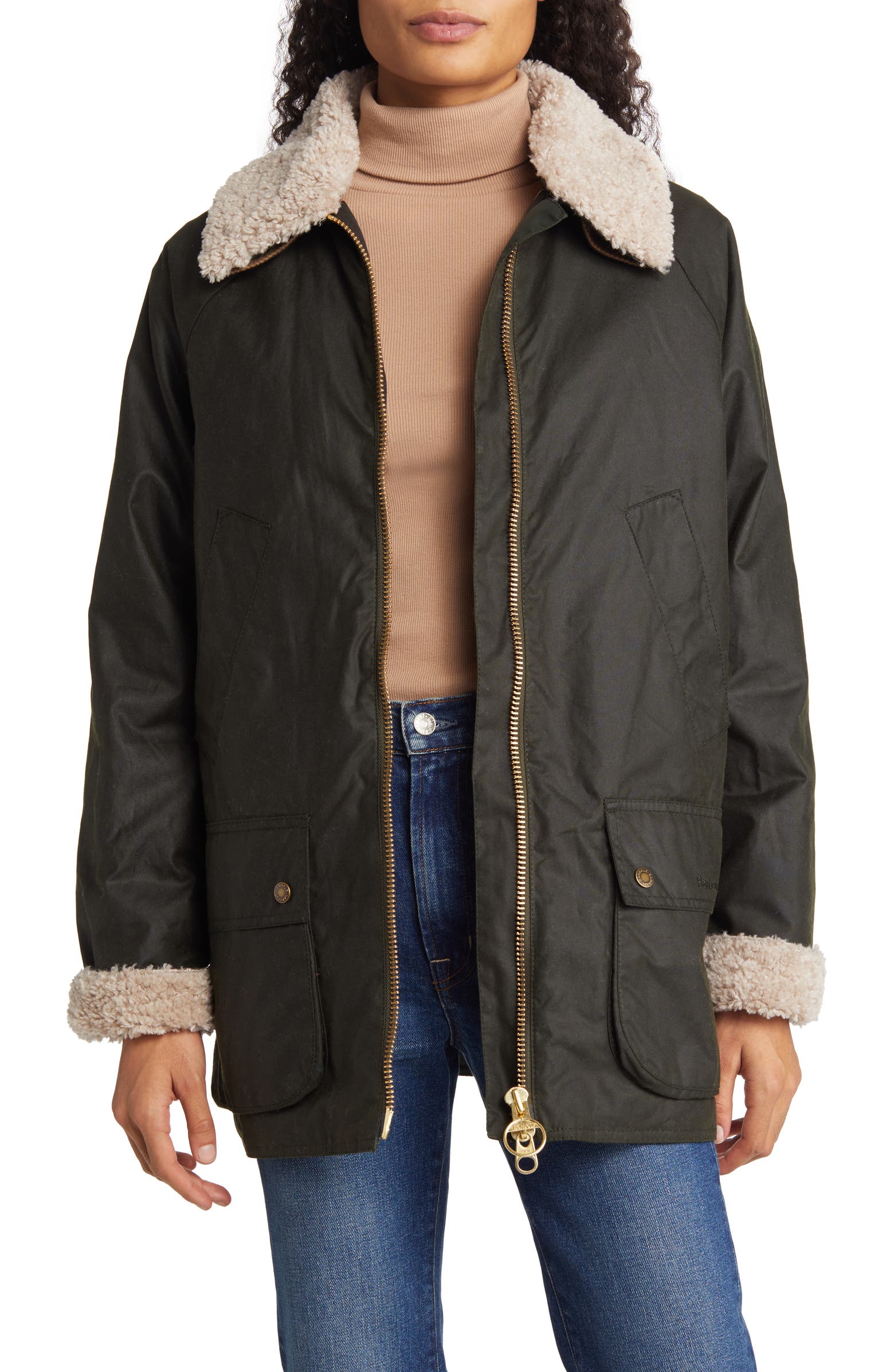 Barbour Carloway Waxed Cotton Jacket with Removable Faux Shearling ...